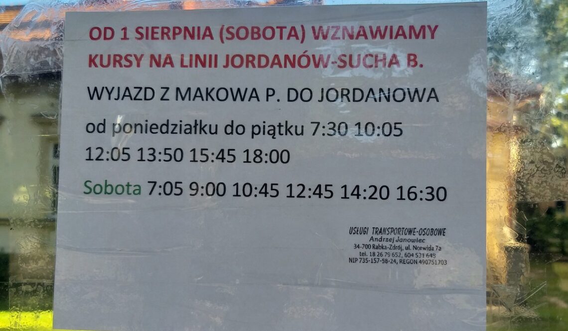 Od&nbsp;1 sierpnia więcej kursów na&nbsp;linii Jordanów – Sucha Beskidzka