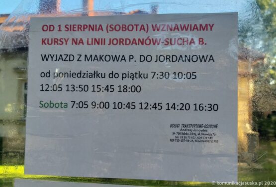 Od&nbsp;1 sierpnia więcej kursów na&nbsp;linii Jordanów – Sucha Beskidzka